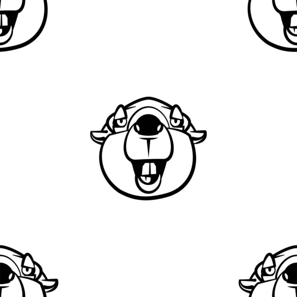 面白い漫画ビーバーキャラクター シームレスなパターン ラッピング テキスタイルのためのデザインテンプレート 黒白の動物の頭 ベクトルイラストレーション — ストックベクタ