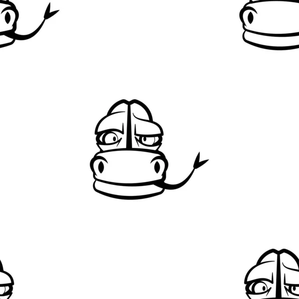 面白い漫画のヘビのキャラクター シームレスなパターン ラッピング テキスタイルのためのデザインテンプレート 黒白の爬虫類の頭部 ベクトルイラストレーション — ストックベクタ