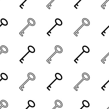 Anahtarlar sorunsuz desen. Beyaz ve siyah arka plan. Soyut geometrik şekil dokusu. Duvar kağıtları, sarma, tekstil için tasarım şablonu. Vektör İllüstrasyonu