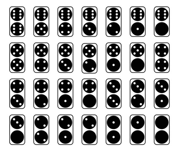 平面线性设计 收集黑色 多米诺骨牌设置与白点 二十八块瓷砖多米诺骨牌 在白色背景上隔离 — 图库矢量图片