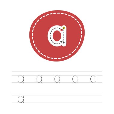 Learning to write a small letter - A. A practical sheet from a set of exercises for the development and education of children. Spelling a letter from the English alphabet. Vector illustration. clipart