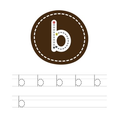 Learning to write a small letter - B. A practical sheet from a set of exercises for the development and education of children. Spelling a letter from the English alphabet. Vector illustration. clipart
