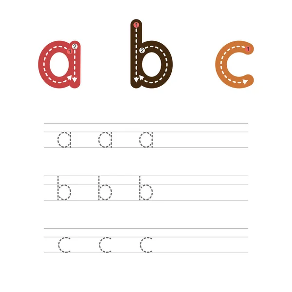 Mektup yazmayı öğrenmek - A, B, C. Çocukların gelişimi ve eğitimi için yapılan bir dizi egzersizin pratik sayfası. İngiliz alfabesinden bir mektup yazıyorum. Vektör illüstrasyonu.
