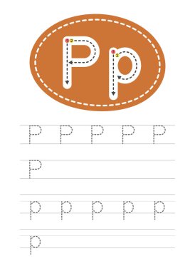 Mektup yazmayı öğreniyorum. Çocukların gelişimi ve eğitimi için yapılan bir dizi egzersizin pratik sayfası. İngiliz alfabesinden bir mektup yazıyorum. Vektör illüstrasyonu.