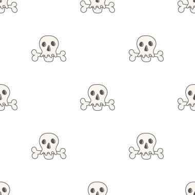 Düz doğrusal tasarım. İnsan kafatası ve kemiklerinin kusursuz dokusu. Duvar kağıdı, kalıp dolguları, web sayfası, yüzey dokuları, tekstil baskısı, ambalaj kağıdı için kullanılabilir - Vektör