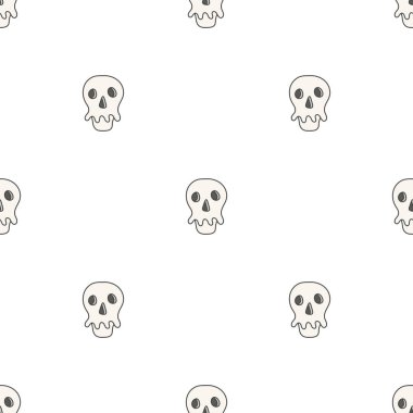 Düz doğrusal tasarım. İnsan kafatasının kusursuz dokusu. Duvar kağıdı, kalıp dolguları, web sayfası, yüzey dokuları, tekstil baskısı, ambalaj kağıdı için kullanılabilir - Vektör