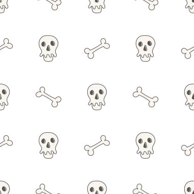 Düz doğrusal tasarım. İnsan kafatası ve kemiklerinin kusursuz dokusu. Duvar kağıdı, kalıp dolguları, web sayfası, yüzey dokuları, tekstil baskısı, ambalaj kağıdı için kullanılabilir - Vektör