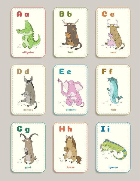 Συλλογή Καρτών Για Την Εκπαίδευση Των Παιδιών Μαθαίνω Αγγλικό Αλφάβητο — Διανυσματικό Αρχείο