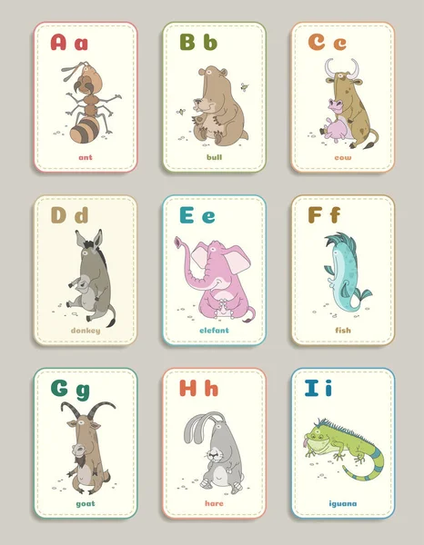 Συλλογή Καρτών Για Την Εκπαίδευση Των Παιδιών Μαθαίνω Αγγλικό Αλφάβητο — Διανυσματικό Αρχείο