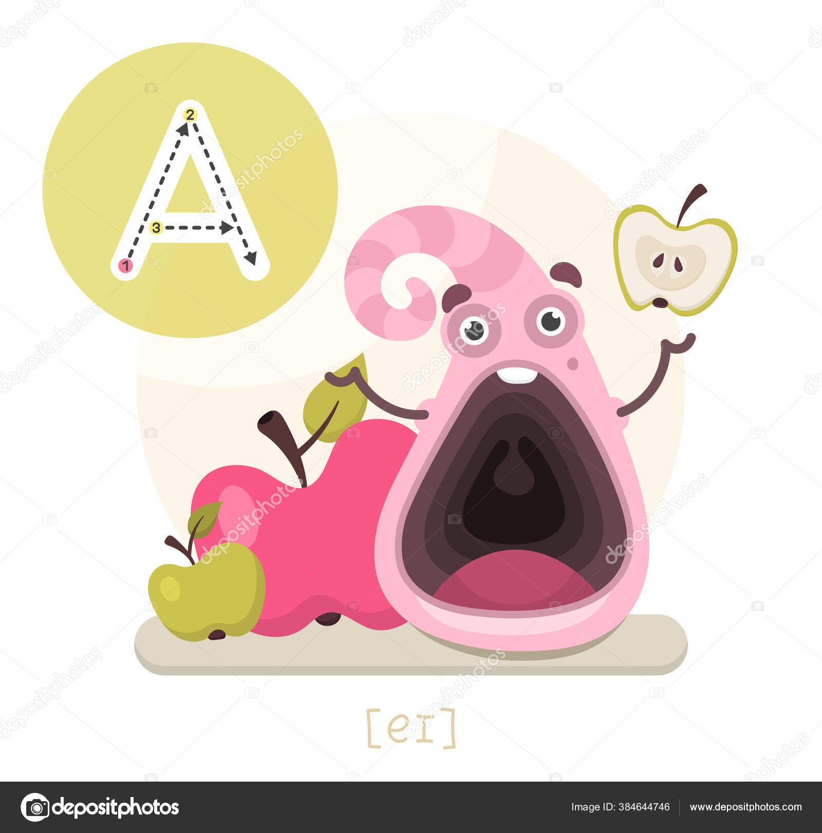 Learning English Alphabet Funny Cartoon Character Apples Letter Way Write  Stock Vector Image by © #384644746