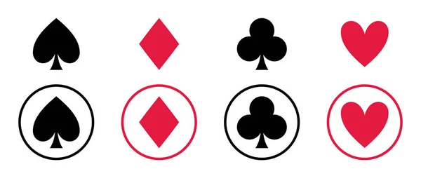 Playing Card Suits Flat Icons Black Red Suits Isolated Vector — Stock Vector