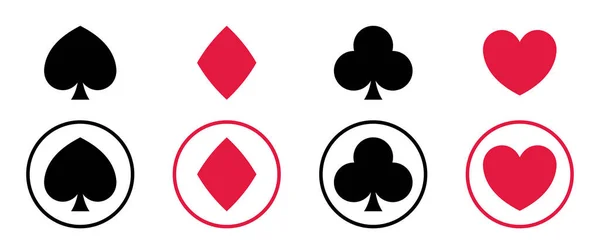 Hrací Karta Vyhovuje Plochým Ikonám Černočervené Obleky Izolované Vektorové Objekty — Stockový vektor