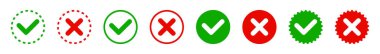 Check mark and red cross icons. Yes and no. Isolated vector elements clipart