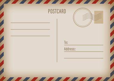 Postcard back template. Postcard in retro style. Retro sheet with text lining and striped border. clipart