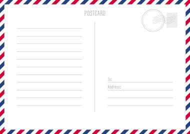 Posta kartı tasarımı. Boş havayolu modeli şablonu. Soyut konsept grafik öğesi. Vektör illüstrasyonu.