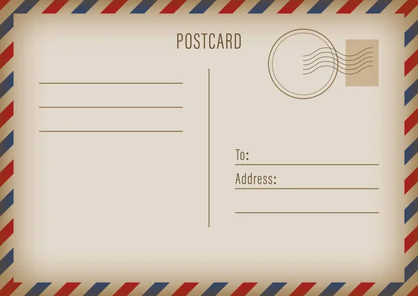 Postkartenvorlage Postkarte Retro Stil Retro Blatt Mit Textfutter Und Gestreiftem — Stockvektor