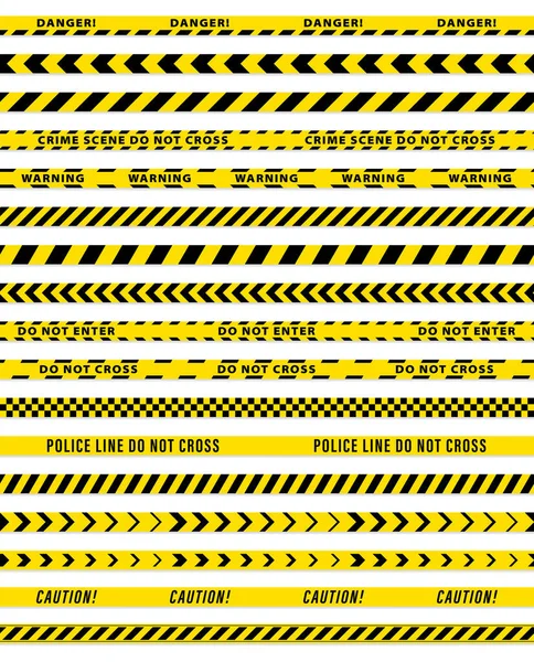 Набор Ленты Ограждения Шириной Черные Желтые Полосы Векторная Полицейская Лента — стоковый вектор