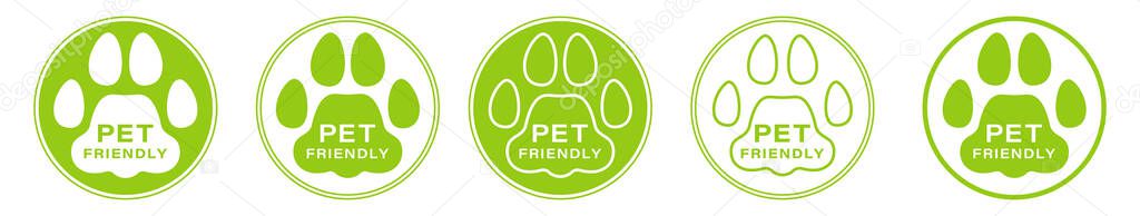 Pet logo icon. Pet footprint in a circle. Pet frendly. Pets allowed. Information label. Vector illustration.