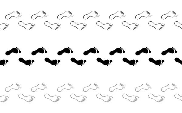 Platt Linjär Design Spår Fotspår Från Mänsklig Fot Utan Skor — Stock vektor