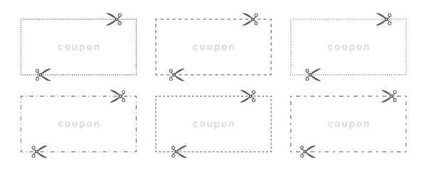 Plantilla Cupón Corta Largo Línea Puntos Línea Punteada Con Tijeras — Archivo Imágenes Vectoriales