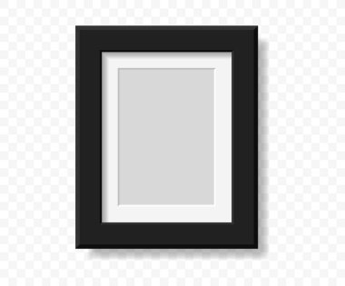Gerçekçi fotoğraf çerçevesi şablonu. Gölgeli bir uçakta, dikdörtgen bir fotoğraf çerçevesi. Vektör ögesi şeffaf arkaplanda izole edildi.