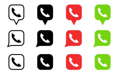 Sohbet balonunda bir dizi düz telefon alıcısı. Kabul et ve reddet. Beyaz arkaplanda izole edilmiş vektör