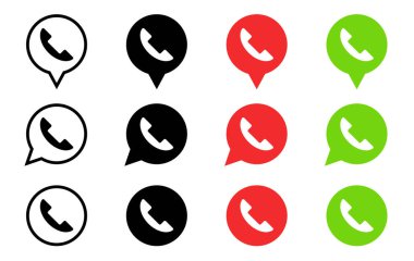 Sohbet balonunda bir dizi düz telefon alıcısı. Kabul et ve reddet. Beyaz arkaplanda izole edilmiş vektör