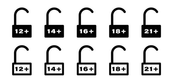 平面线性设计 年龄限制的概念标志设置 查看或使用内容的年龄限制符号 表明年龄限制 — 图库矢量图片