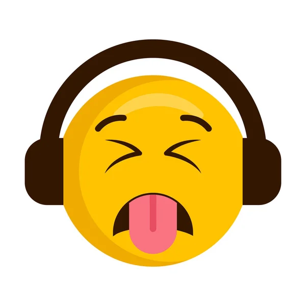 Disgusted emoji with headphones icon — Stock Vector