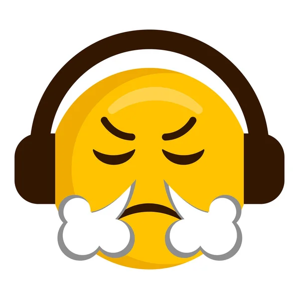 Emoji irritado com fones de ouvido ícone —  Vetores de Stock