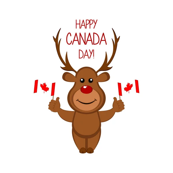 Lindo alce con banderas. Día de Canadá — Vector de stock