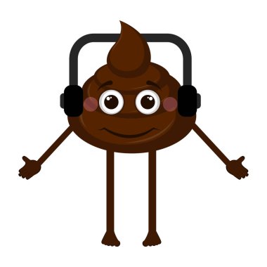 Kaka emoji bir kulaklık ile izole. Vektör çizim tasarım