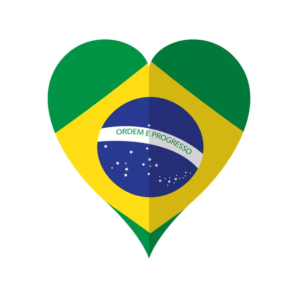 Изолированный флаг Бразилии на форме сердца — стоковый вектор