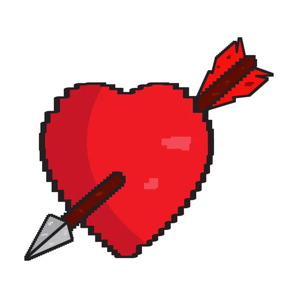 Corazón pixelado aislado con un icono de flecha — Vector de stock
