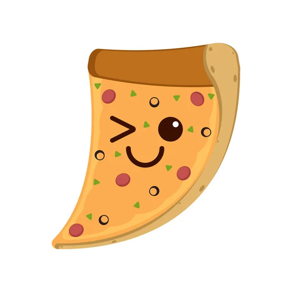 Emotikony na białym tle szczęśliwy kawałek pizzy — Wektor stockowy