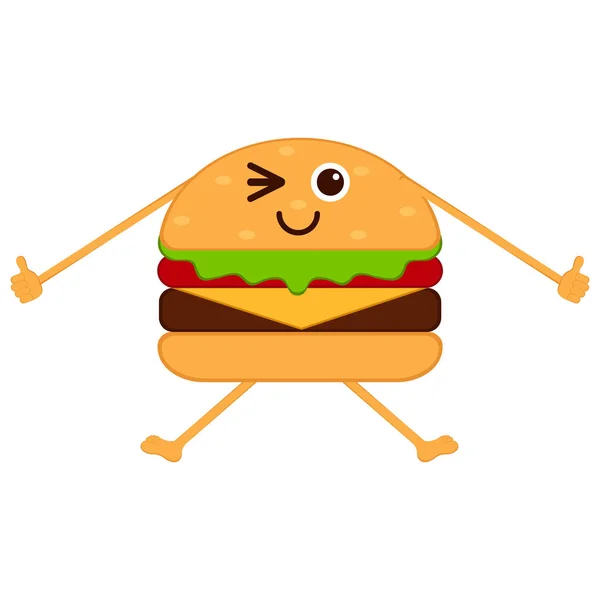Emote de hambúrguer feliz isolado — Vetor de Stock