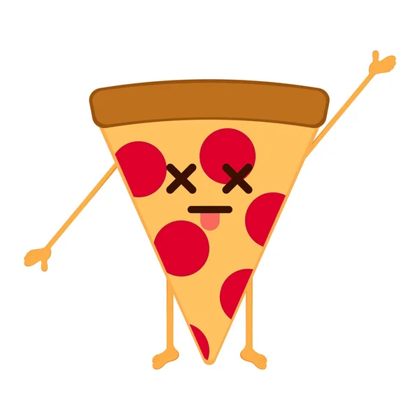 Fatia morta isolada de emote de pizza — Vetor de Stock