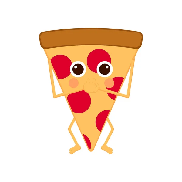 Isolated slice of pizza emote with hands on mouth — Stock Vector