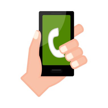 Akıllı telefon simgesini tutan el.