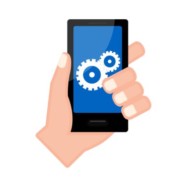 Akıllı telefon simgesini tutan el.