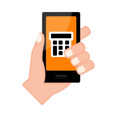 Bir smartphone bir hesap makinesi uygulaması ile tutan el