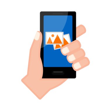 Bir smartphone bir galeri uygulaması ile tutan el