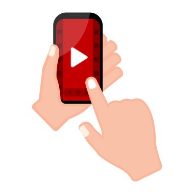 Bir smartphone bir video player uygulaması ile tutan el