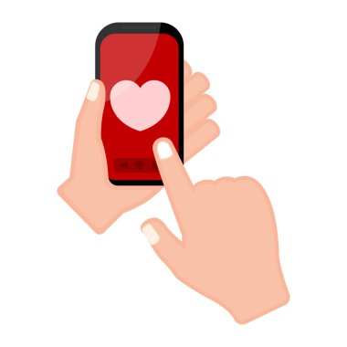 Bir smartphone ile bir kalp şekli simgesi tutan el