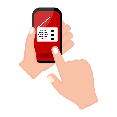 Bir akıllı telefon ile a radyo app tutan el
