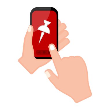 Akıllı telefon simgesini tutan el.