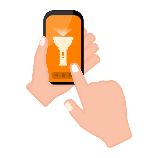 Ruka držící smartphone s app lampa — Stockový vektor