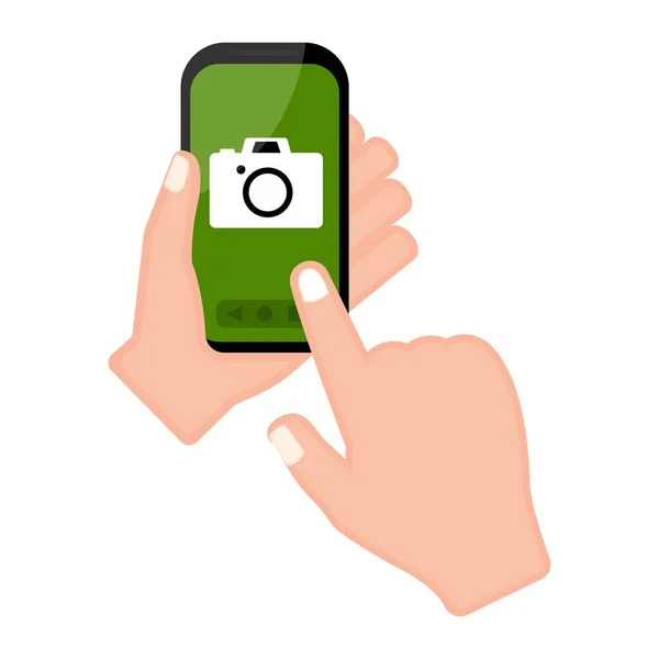 Hand met een smartphone met een camera-app — Stockvector