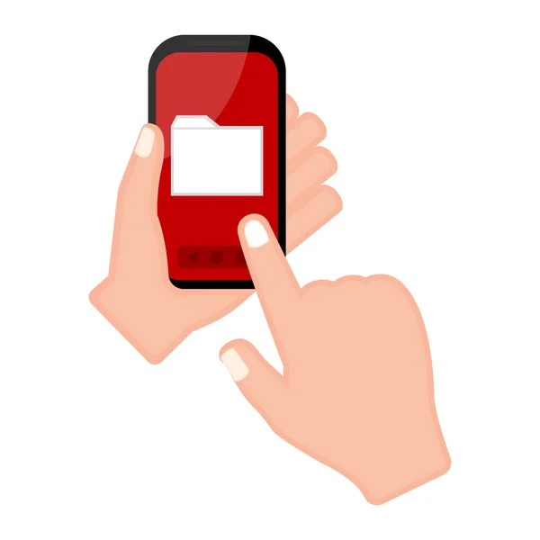 Χέρι που κρατάει ένα smartphone με ένα εικονίδιο φακέλου — Διανυσματικό Αρχείο