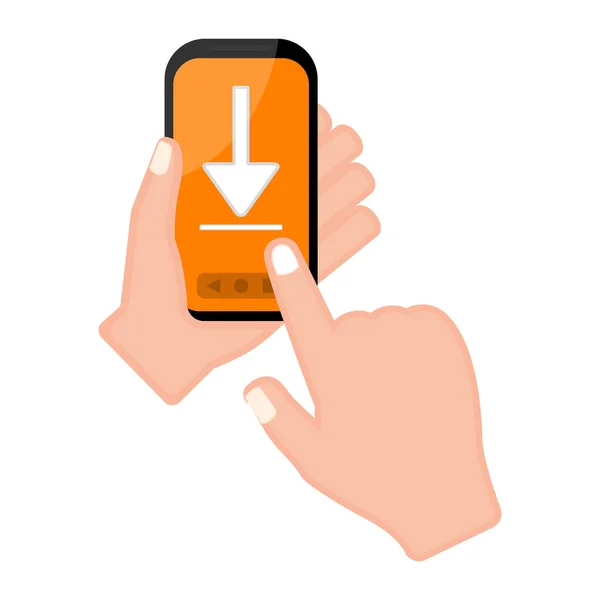 Mano sosteniendo un smartphone con un icono de flecha — Archivo Imágenes Vectoriales